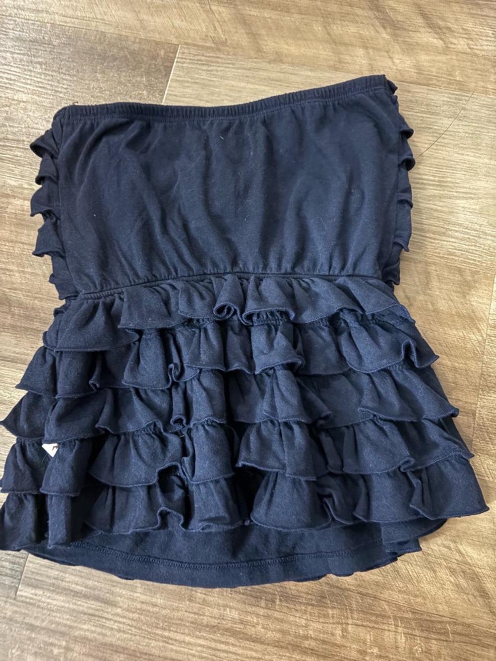 Navy Ruffle Strapless Tube Top - Picture 2 of 3